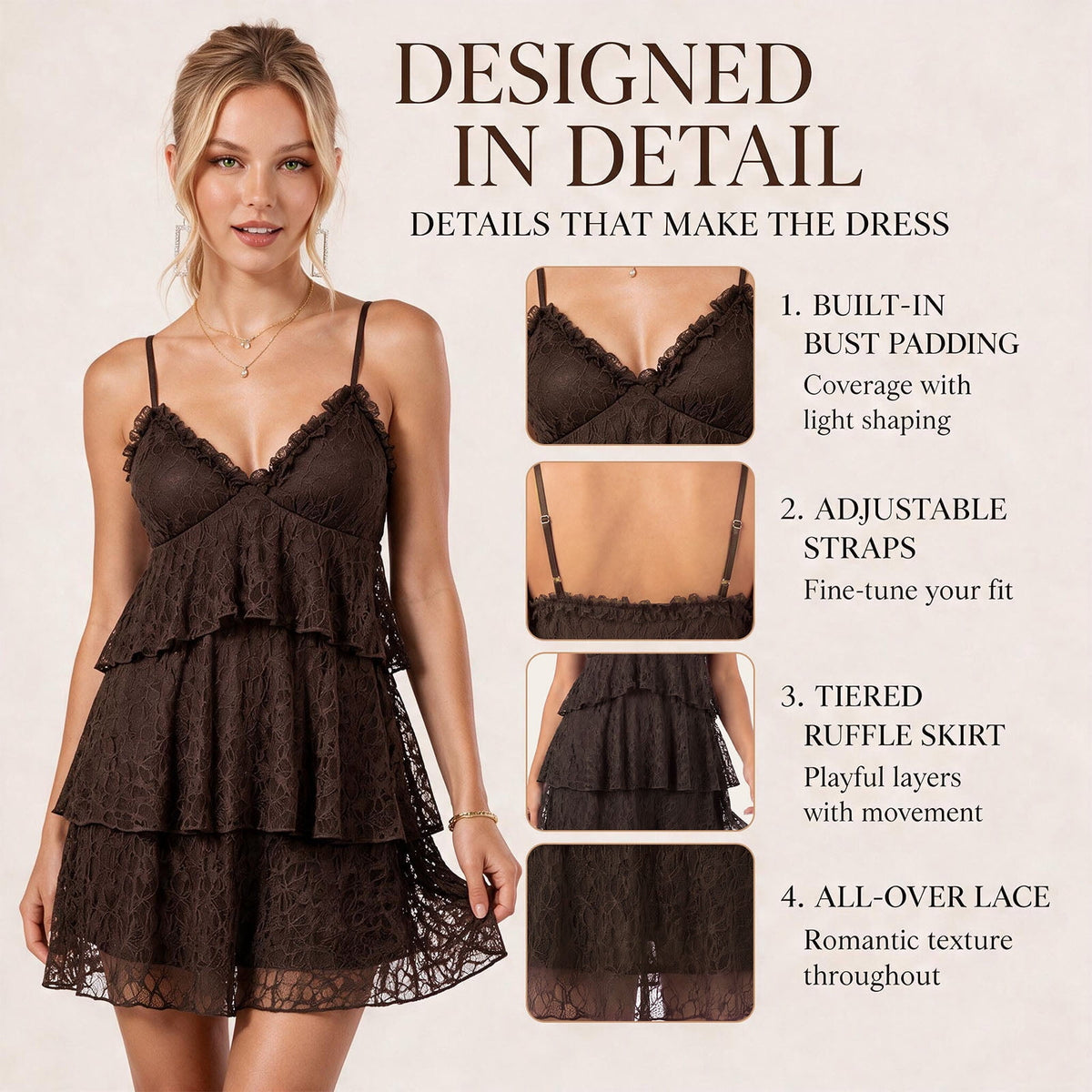 thumbnail image 2 of Women's Summer Mini Dress Lace Babydoll Ruffle Party Birthday Dress S, 2 of 8