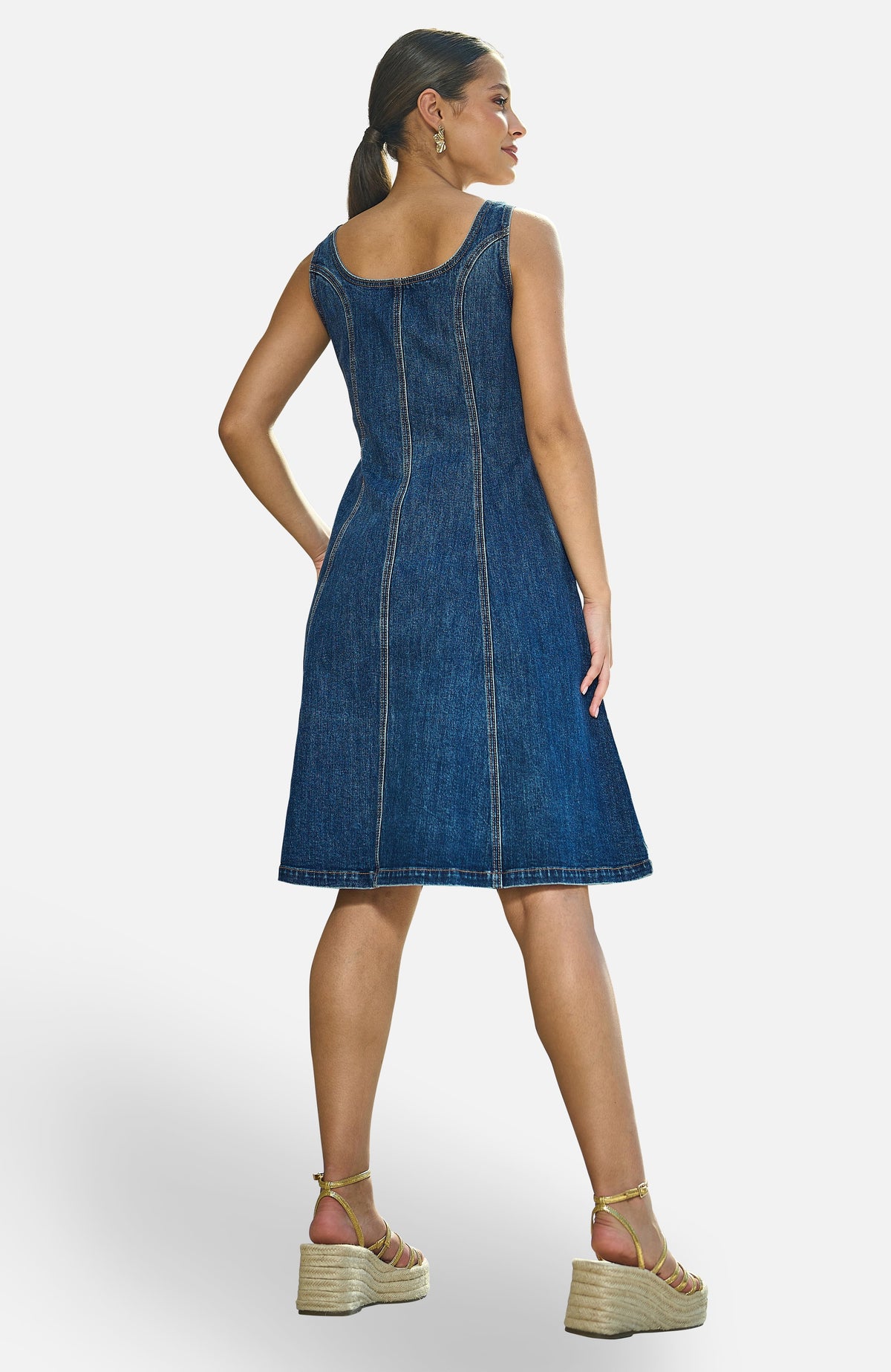thumbnail image 2 of Yumi Stretch Denim Panel Fitted Dress - Blue, 4, 2 of 4