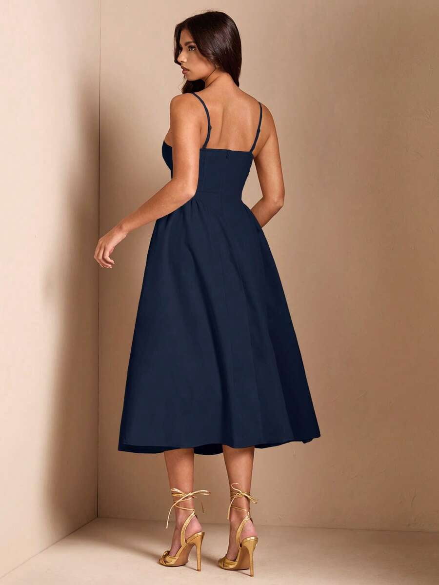 thumbnail image 2 of Blue Spaghetti Strap Sweetheart Neck Fit & Flare Midi Dress, 2 of 30