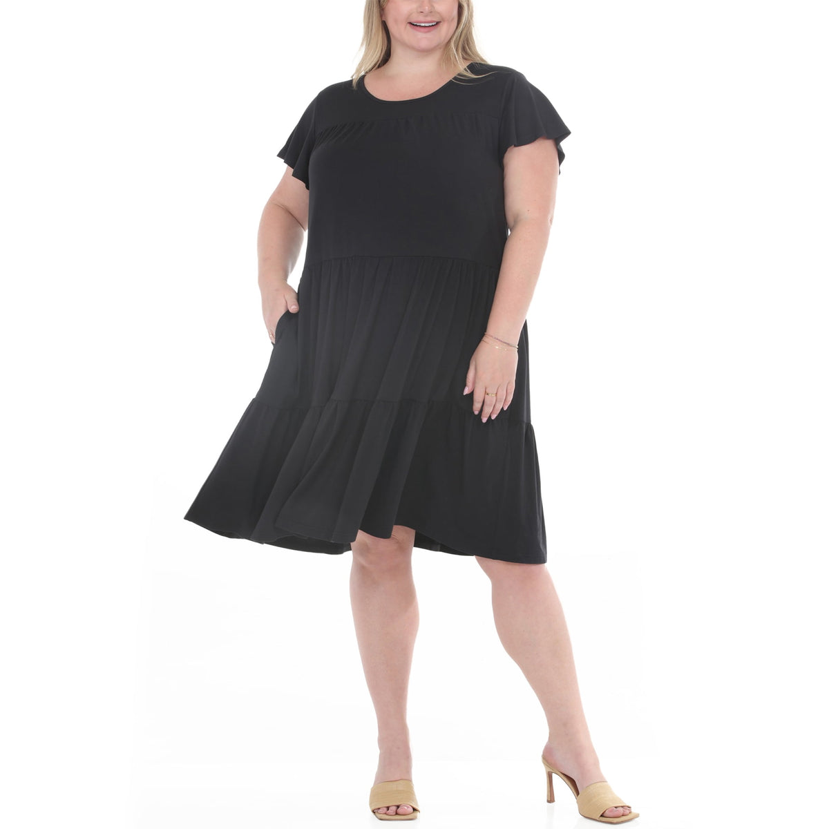 thumbnail image 2 of White Mark Women's Plus Size Flutter Sleeve Ruffle Tiered Dress, Sizes 1X-3X, 2 of 6