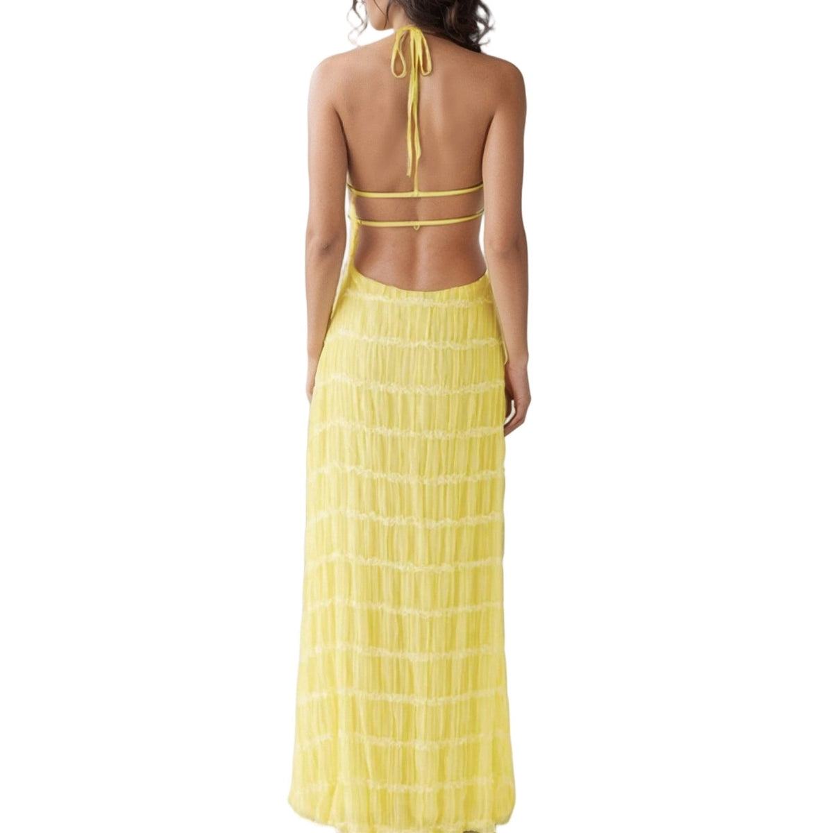 thumbnail image 3 of XIAOCHA Women's Tiered Ruched Halter Maxi Dress Sleeveless Slim Fit Evening Long Sundress, 3 of 8