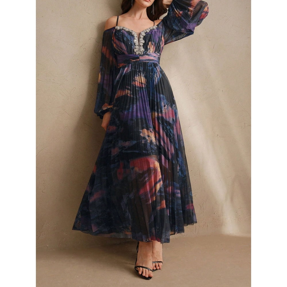 thumbnail image 4 of Spring/Summer New Party Dress with Pleated Long Sleeves, Loose and Casual Women's Wear, 4 of 7