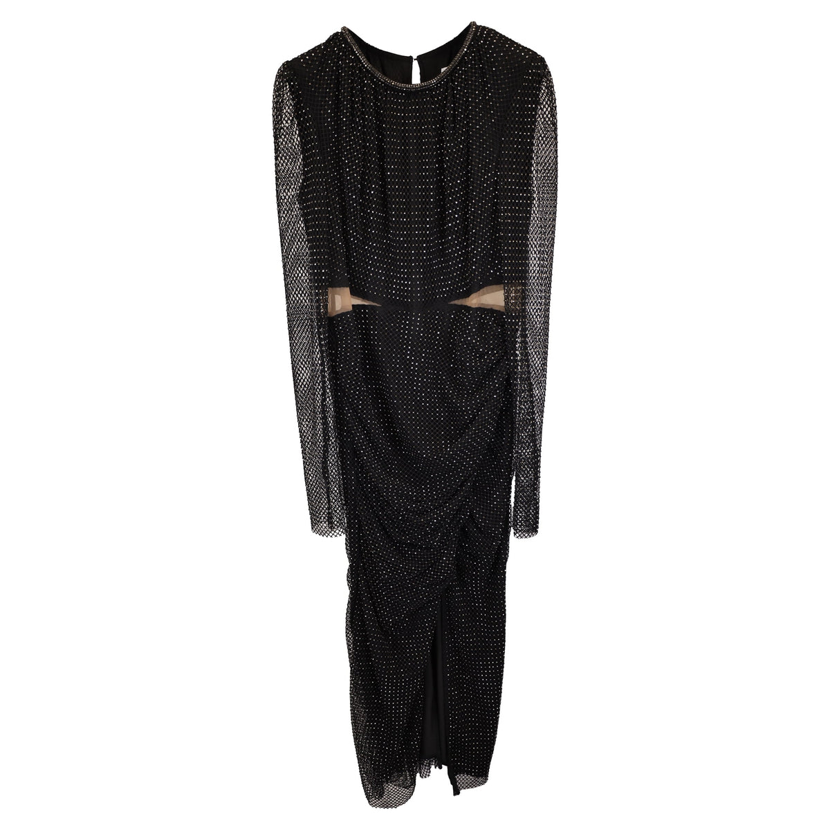 thumbnail image 1 of Pre-Owned Self-Portrait Midi Diamante Mesh Long Sleeve Cut-Out Dress in Black Polyester, 1 of 6