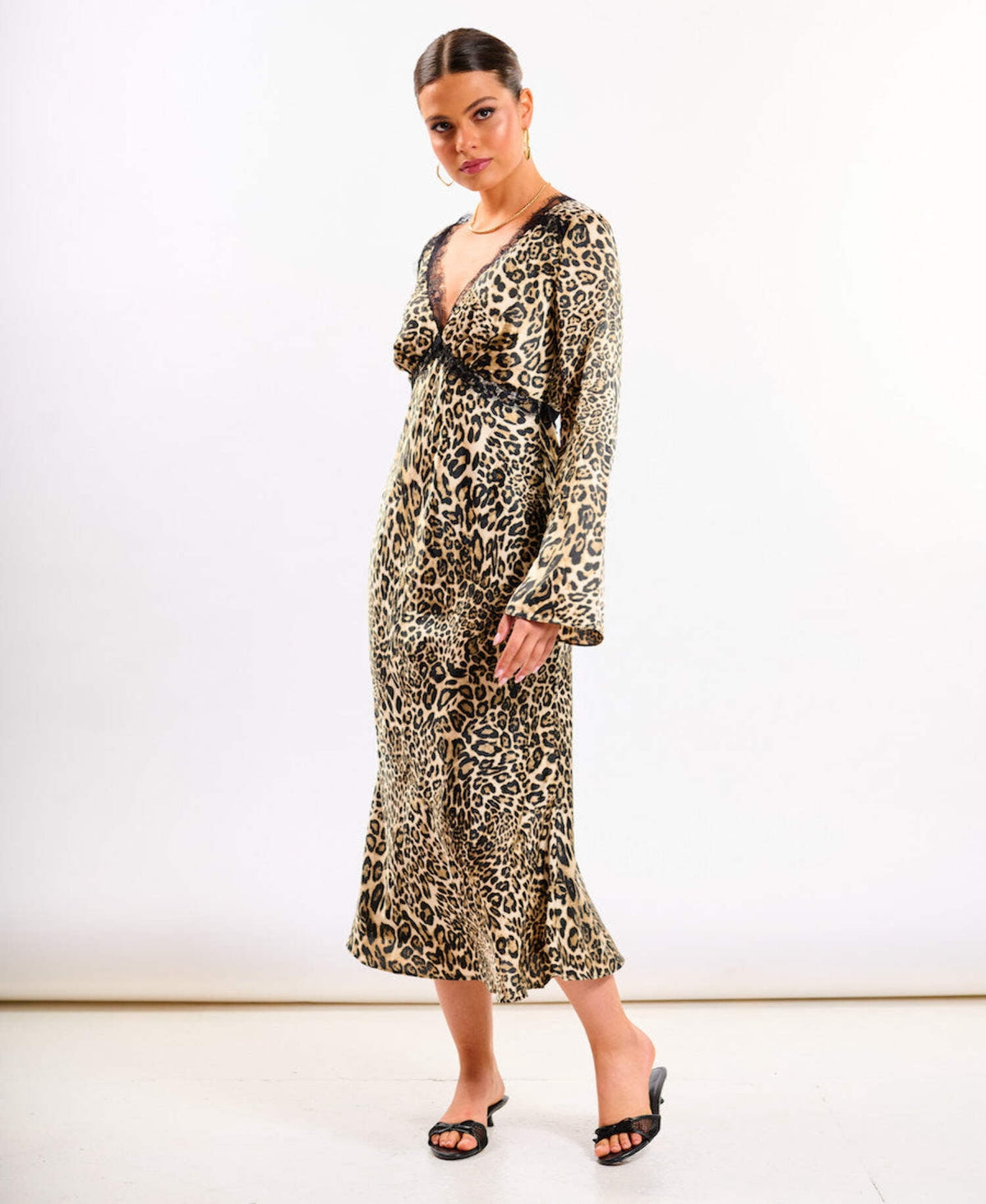 thumbnail image 5 of Leopard Long Sleeve Lace Midi Dress, 5 of 6